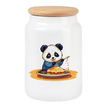 Panda Cooking Pancakes - Cookie Jar with Wooden Lid - white - Front