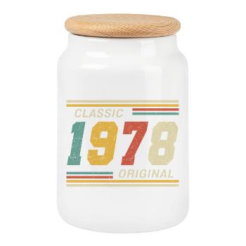 Classic 1978 original 1978 - Cookie Jar with Wooden Lid - white - Front