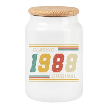 Classic 1988 original 1988 - Cookie Jar with Wooden Lid - white - Front