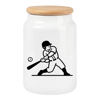 base-ball - Boîte à biscuits avec couvercle en bois - blanc - Devant