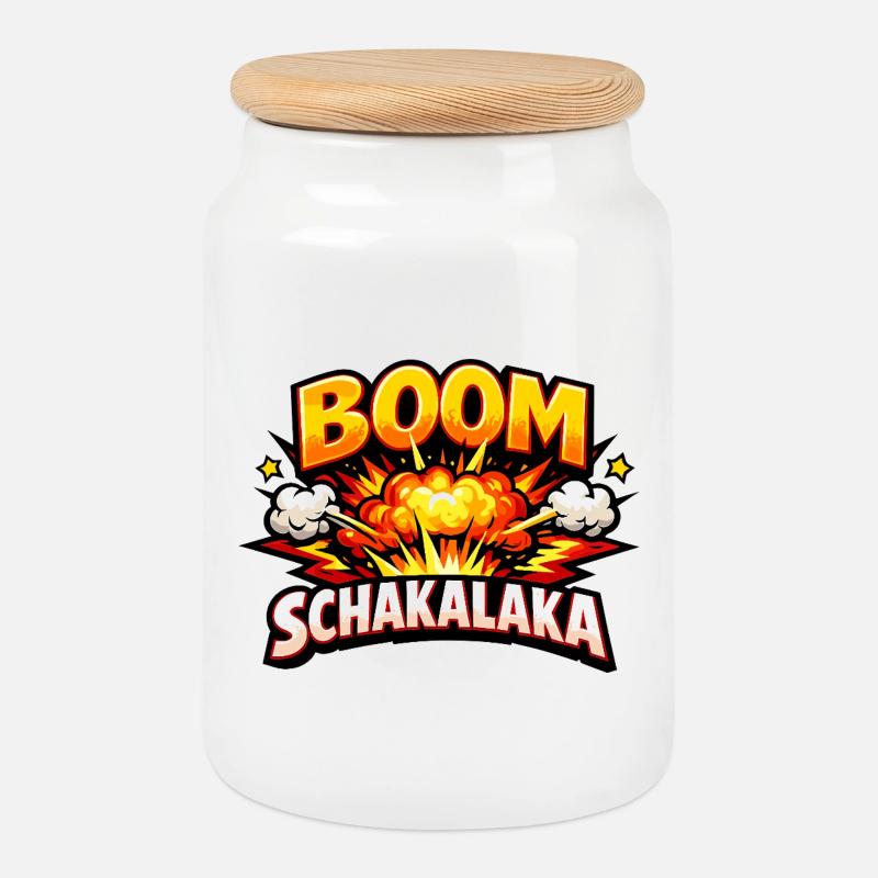 Boom Schakalaka Comic Spruch mit Explosion - Keksdose mit Holzdeckel - Weiß