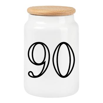 90. 90 ANS. 90e ANNIVERSAIRE. ANNIVERSAIRE 90 ANS. - Boîte à biscuits avec couvercle en bois - blanc - Devant