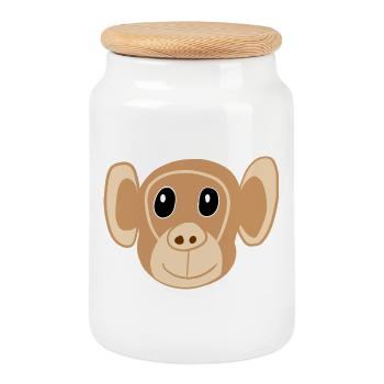 Visage de singe mignon imprimé Singe Monkey Monkey Kids - Boîte à biscuits avec couvercle en bois - blanc - Devant