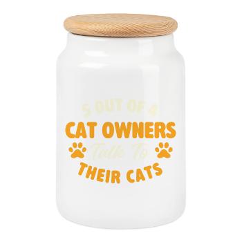 5 Out Of 4 Cat Owners Talk To Cats Humor - Cookie Jar with Wooden Lid - white - Front