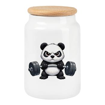 Entraînement de bodybuilder Cool Panda Dumbbell Fitness - Boîte à biscuits avec couvercle en bois - blanc - Devant