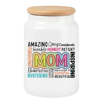 Un hommage coloré à la MAMAN Typer Design Cadeau de la fête des mères - Boîte à biscuits avec couvercle en bois - blanc - Devant