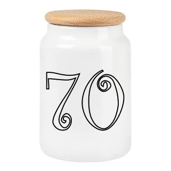 70. 70 YEARS. 70th ANNIVERSARY. 70 YEARS ANNIVERSARY. - Cookie Jar with Wooden Lid - white - Front