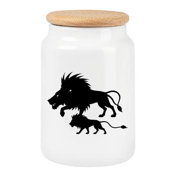 Lion Power T-Shirt – Lion Strength Family - Keksdose mit Holzdeckel - Weiß - Vorne