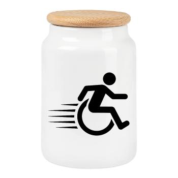 Wheelchair user on the move # - Cookie Jar with Wooden Lid - white - Front