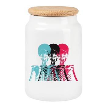 Pop Art Skeleton Néon Rétro Design - Boîte à biscuits avec couvercle en bois - blanc - Devant