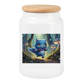 Aventure du chaton de la Forêt Bleue - Boîte à biscuits avec couvercle en bois - blanc - Devant