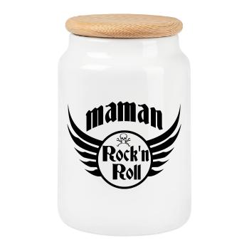 Mom Rock and Roll Skull Wings - Cookie Jar with Wooden Lid - white - Front