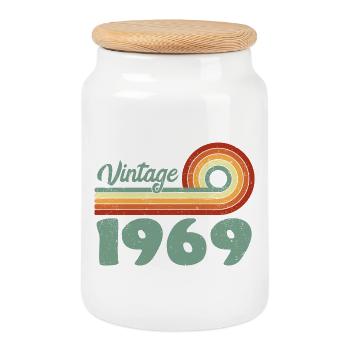 Classic 1969 Memorable Anniversary 1969 Retro - Cookie Jar with Wooden Lid - white - Front