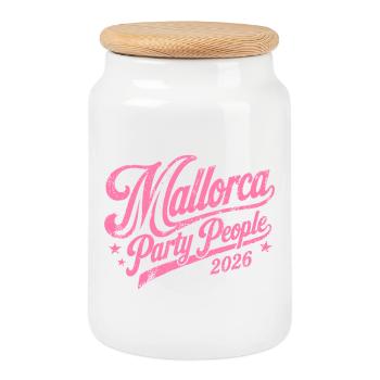 Malle 2026 Mallorca Party People 2026 - Keksdose mit Holzdeckel - Weiß - Vorne