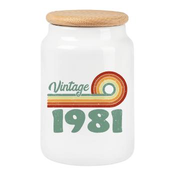 Vintage 1981 Anniversaire Montagne Rétro 1981 - Boîte à biscuits avec couvercle en bois - blanc - Devant