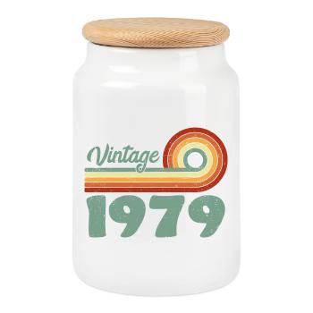Vintage 1979 Anniversaire Montagne Rétro 1979 - Boîte à biscuits avec couvercle en bois - blanc - Devant