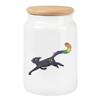 Chat aux étoiles et drapeau de la fierté - Boîte à biscuits avec couvercle en bois - blanc - Devant