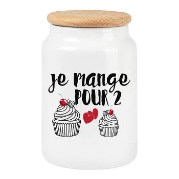 Je Mange Pour 2 Future Maman Grossesse - Boîte à biscuits avec couvercle en bois - blanc - Devant
