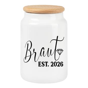 Wedding Engagement - Bride 2026 - Cookie Jar with Wooden Lid - white - Front