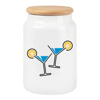 2 cocktail glasses (light blue) - Cookie Jar with Wooden Lid - white - Front