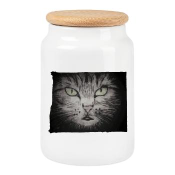 Cat Black - Gravé à la main imprimable - Boîte à biscuits avec couvercle en bois - blanc - Devant