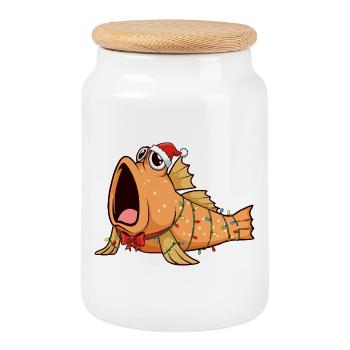 Drôle de Mudskipper - Noël - Boîte à biscuits avec couvercle en bois - blanc - Devant