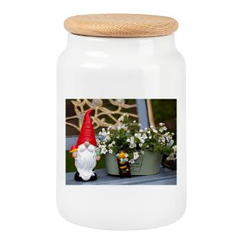 Garden gnome in flower pot - Cookie Jar with Wooden Lid - white - Front