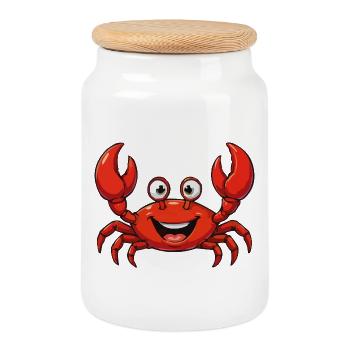 Dessin animé joyeux du crabe rouge - Boîte à biscuits avec couvercle en bois - blanc - Devant
