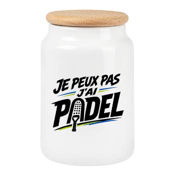 Je peux pas j’ai padel - Boîte à biscuits avec couvercle en bois - blanc - Devant