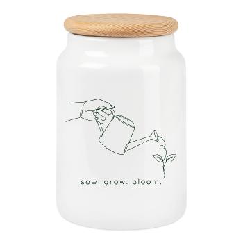 Sowing, Growing, Blooming – Minimalist Garden - Cookie Jar with Wooden Lid - white - Front