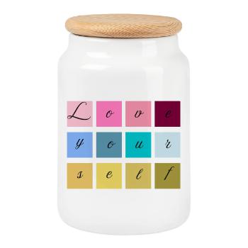 Aimez-vous en lettres pastel - Boîte à biscuits avec couvercle en bois - blanc - Devant