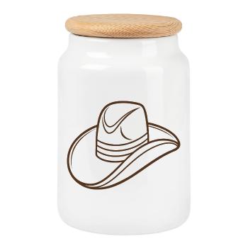 Chapeau de cow-boy - Boîte à biscuits avec couvercle en bois - blanc - Devant