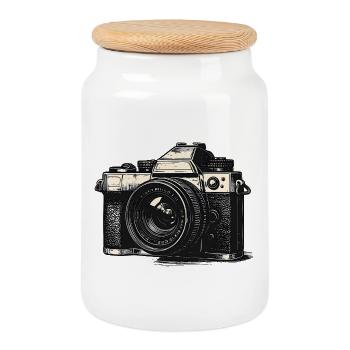 Vintage Kamera Illustration - Keksdose mit Holzdeckel - Weiß - Vorne