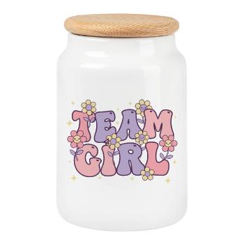 Gender Reveal Team Girl Baby Shower Mom Dad - Cookie Jar with Wooden Lid - white - Front