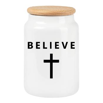 Faith in the minimalist faith in Jesus, e - Cookie Jar with Wooden Lid - white - Front