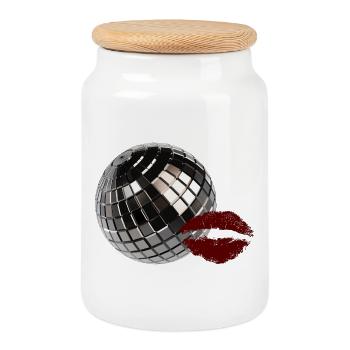 Retro-Discokugel mit Red Lips Y2K-Party-Ästhetik - Keksdose mit Holzdeckel - Weiß - Vorne