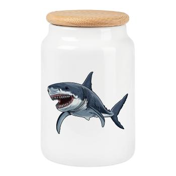Requins Requin - Boîte à biscuits avec couvercle en bois - blanc - Devant