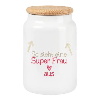 So sieht eine Super Frau aus - Keksdose mit Holzdeckel - Weiß - Vorne