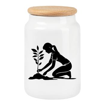 Planting Environment - Cookie Jar with Wooden Lid - white - Front