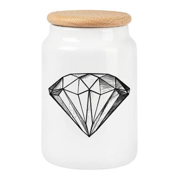 Diamond Gemstone Crystal Design - Illustration - Cookie Jar with Wooden Lid - white - Front