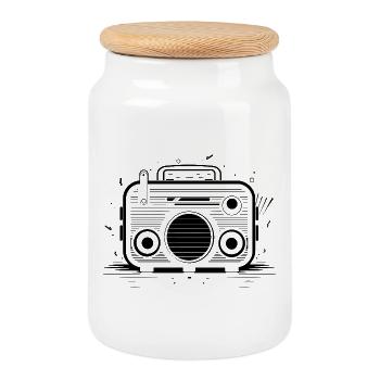 Oldtimer Radio - Cookie Jar with Wooden Lid - white - Front