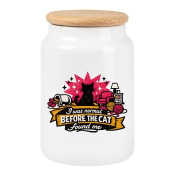 Avant que le chat ne me trouve – Chaos félin - Boîte à biscuits avec couvercle en bois - blanc - Devant
