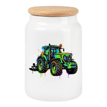 Tracteur - Agriculteur - Boîte à biscuits avec couvercle en bois - blanc - Devant