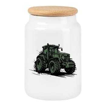 Tractor - Farmer Green Agricultural Tractor - Cookie Jar with Wooden Lid - white - Front