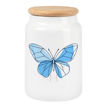 Blue Line Butterfly - Cookie Jar with Wooden Lid - white - Front