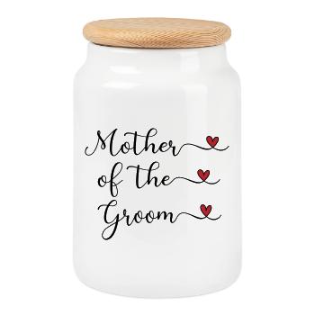 Logo mignon de la Mère du Marié avec un cœur - Boîte à biscuits avec couvercle en bois - blanc - Devant