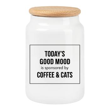 Todays Good Mood Sponsored By Coffee And Cats - Cookie Jar with Wooden Lid - white - Front