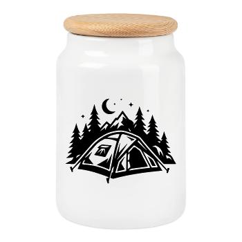 Zelt Camping Outdoor Natur - Keksdose mit Holzdeckel - Weiß - Vorne