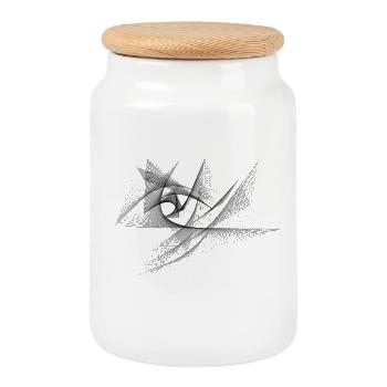 Œil géométrique – Art lineline génératif - Boîte à biscuits avec couvercle en bois - blanc - Devant