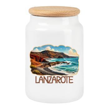 Côte de Lanzerote - Boîte à biscuits avec couvercle en bois - blanc - Devant